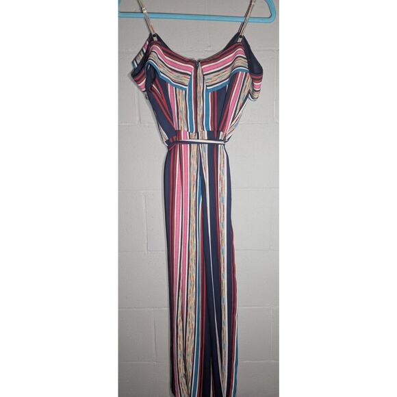 By & By Juniors Colorful striped Cold Shoulder wide leg Jumpsuit Size 7 Boho - Picture 2 of 5